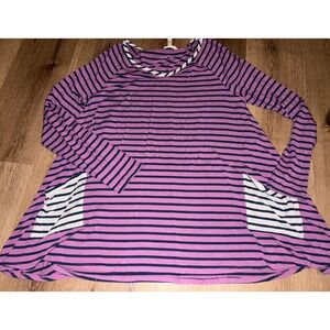 Matilda Jane Purple‎ Navy Stripe Swing Tunic Dress Top Pockets Girls Women Large